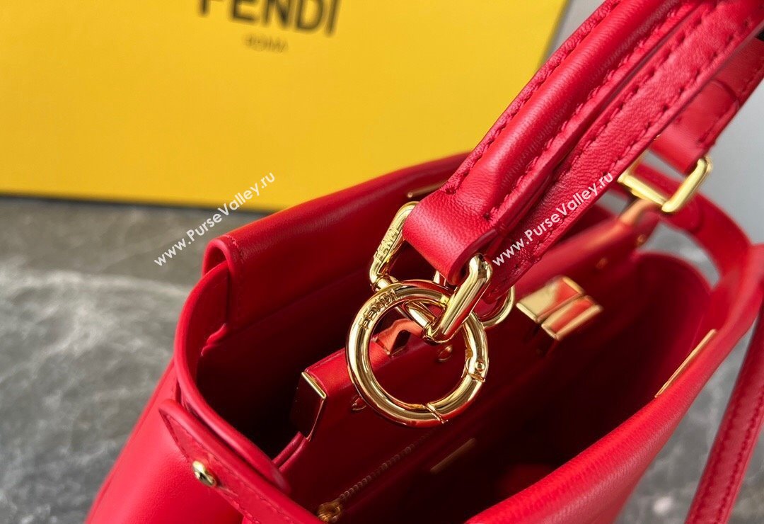 Fendi Peekaboo Mini Bag in Lambskin Leather Red 2023 FE244 (AF-231115037)