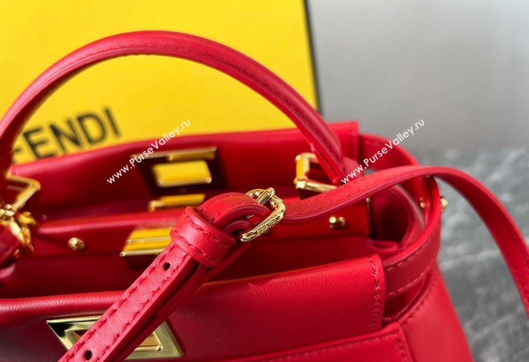 Fendi Peekaboo Mini Bag in Lambskin Leather Red 2023 FE244 (AF-231115037)