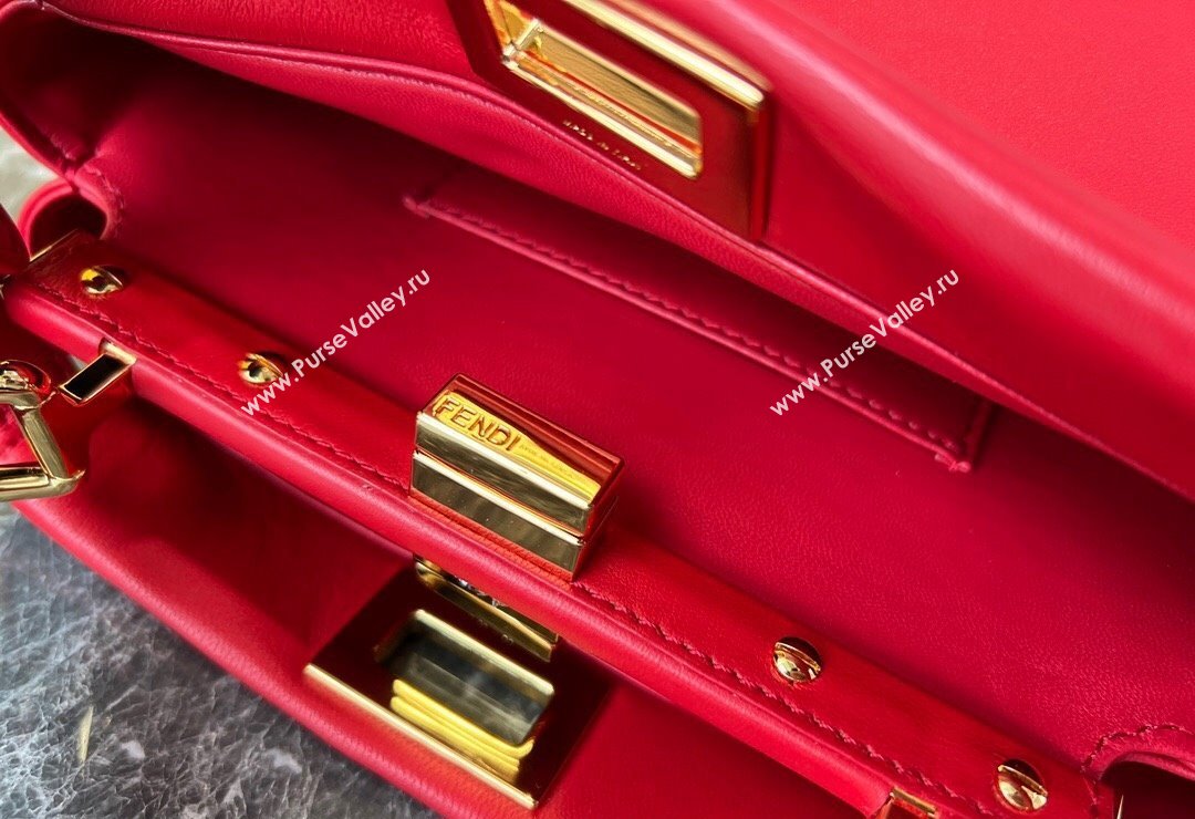 Fendi Peekaboo Mini Bag in Lambskin Leather Red 2023 FE244 (AF-231115037)