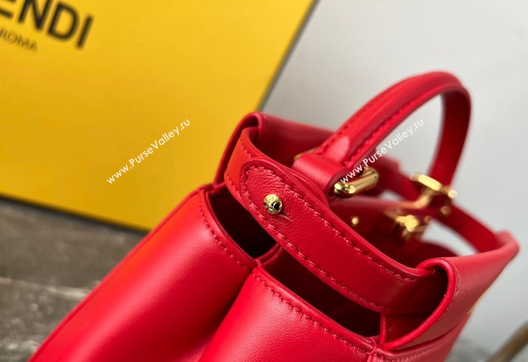 Fendi Peekaboo Mini Bag in Lambskin Leather Red 2023 FE244 (AF-231115037)