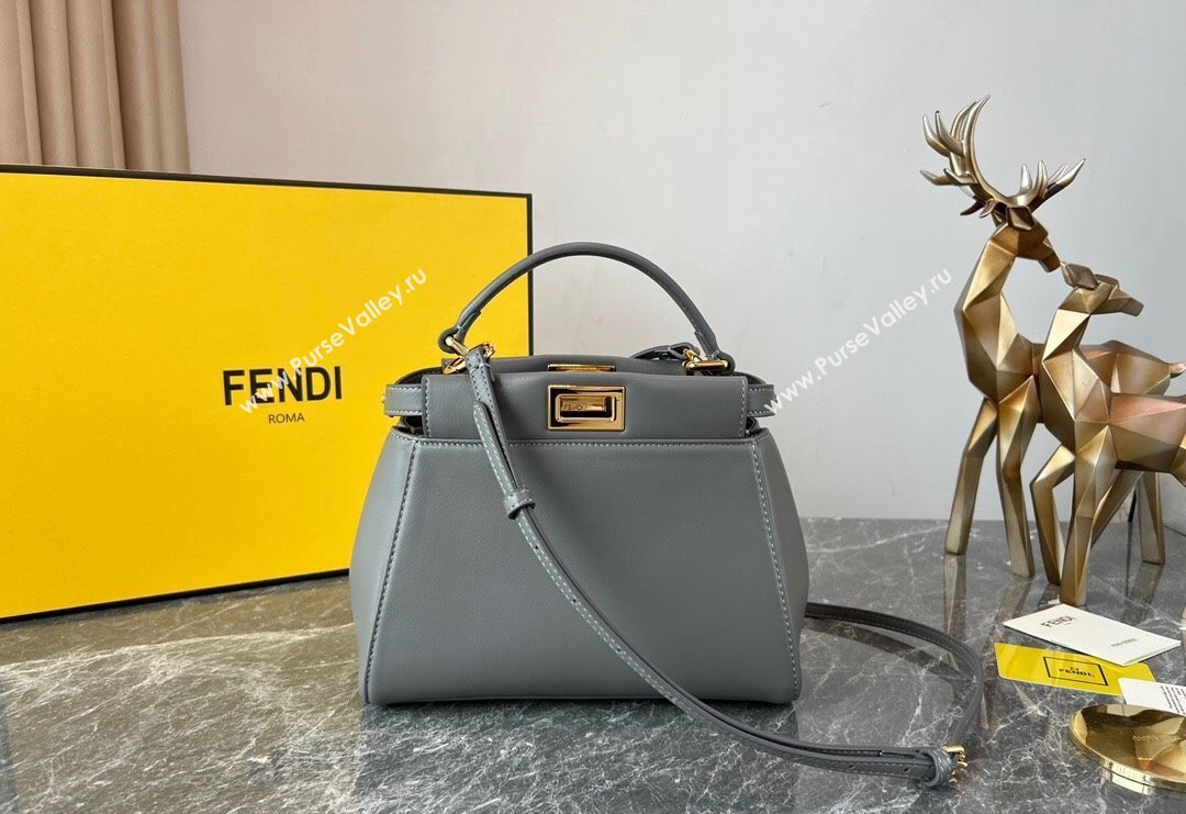 Fendi Peekaboo Mini Bag in Lambskin Leather Grey 2023 FE244 (AF-231115038)