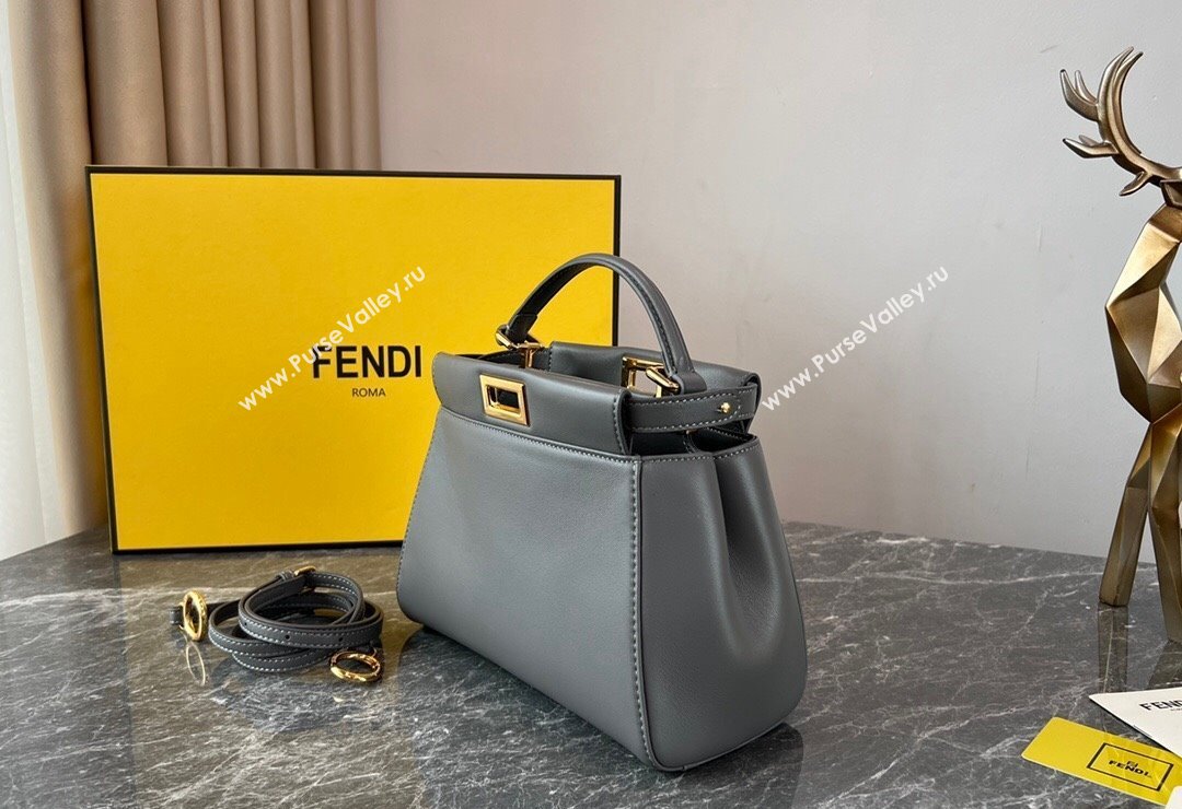 Fendi Peekaboo Mini Bag in Lambskin Leather Grey 2023 FE244 (AF-231115038)