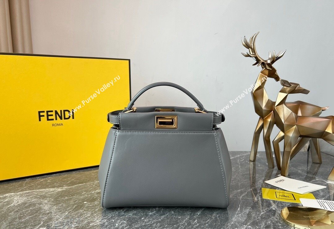 Fendi Peekaboo Mini Bag in Lambskin Leather Grey 2023 FE244 (AF-231115038)