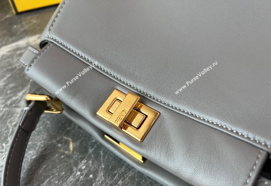 Fendi Peekaboo Mini Bag in Lambskin Leather Grey 2023 FE244 (AF-231115038)