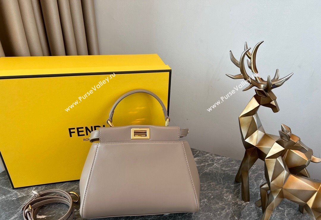 Fendi Peekaboo Mini Bag in Lambskin Leather Beige/Gold 2023 FE244 (AF-231115039)