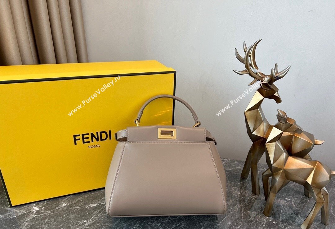 Fendi Peekaboo Mini Bag in Lambskin Leather Beige/Gold 2023 FE244 (AF-231115039)