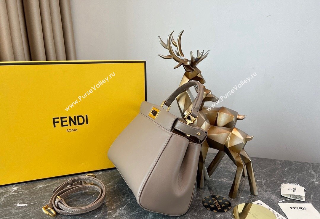 Fendi Peekaboo Mini Bag in Lambskin Leather Beige/Gold 2023 FE244 (AF-231115039)