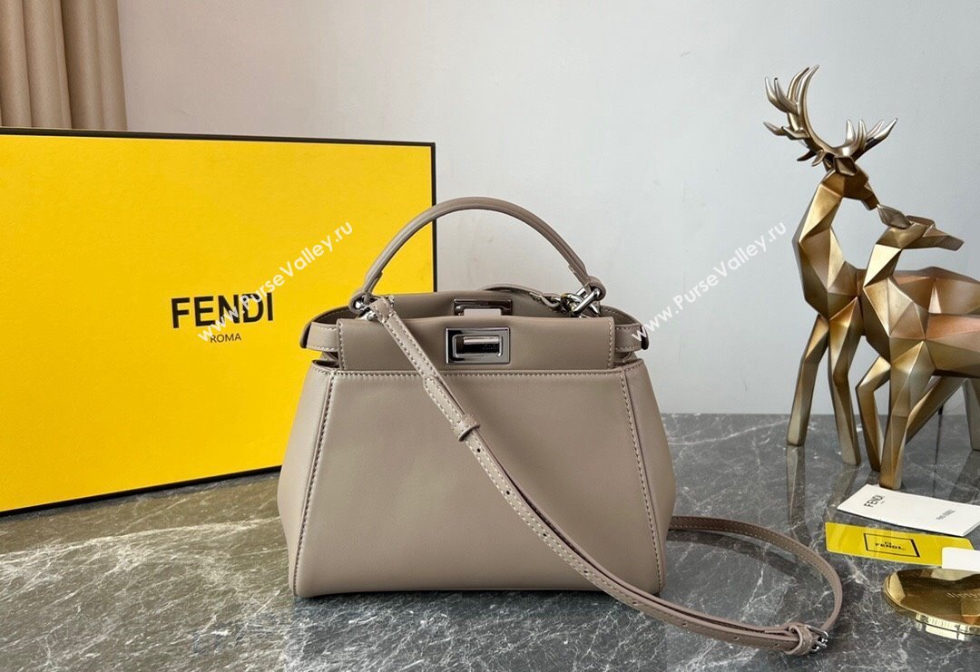 Fendi Peekaboo Mini Bag in Lambskin Leather Beige/Silver 2023 FE244 (AF-231115040)