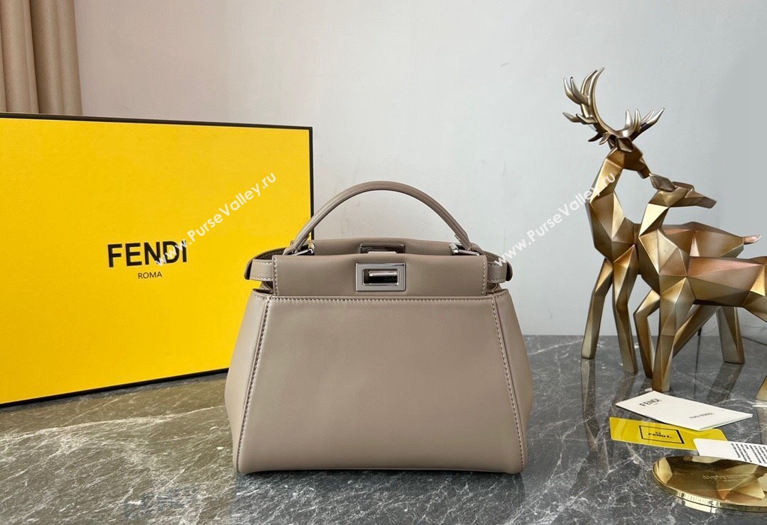 Fendi Peekaboo Mini Bag in Lambskin Leather Beige/Silver 2023 FE244 (AF-231115040)