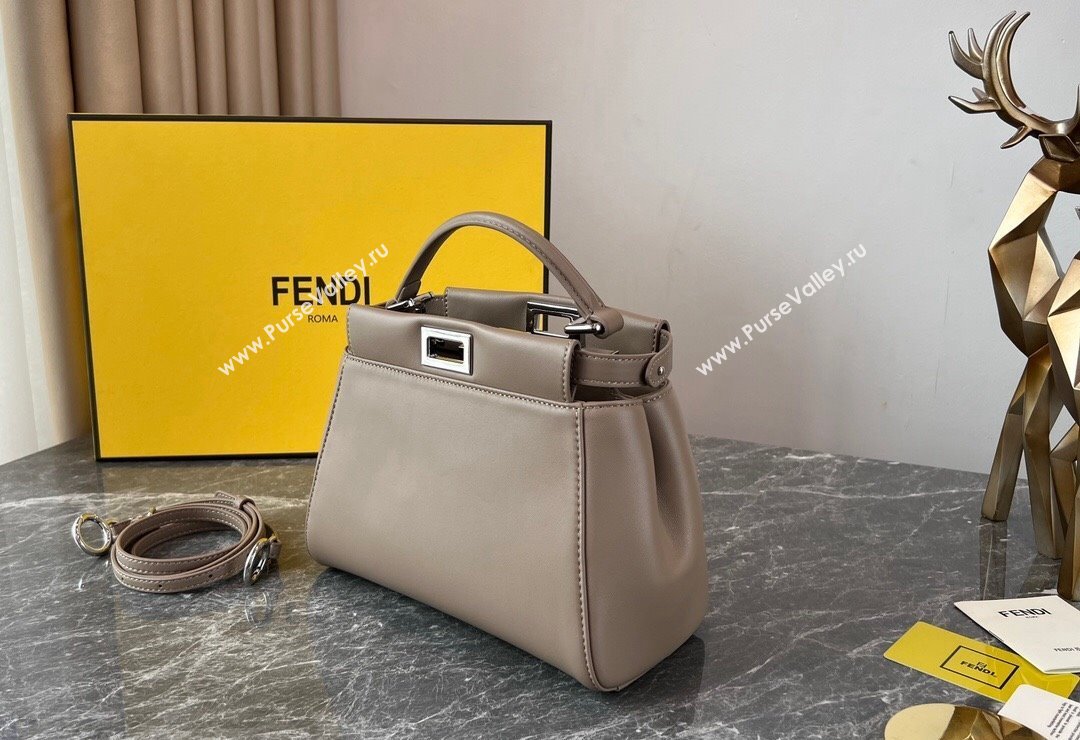 Fendi Peekaboo Mini Bag in Lambskin Leather Beige/Silver 2023 FE244 (AF-231115040)