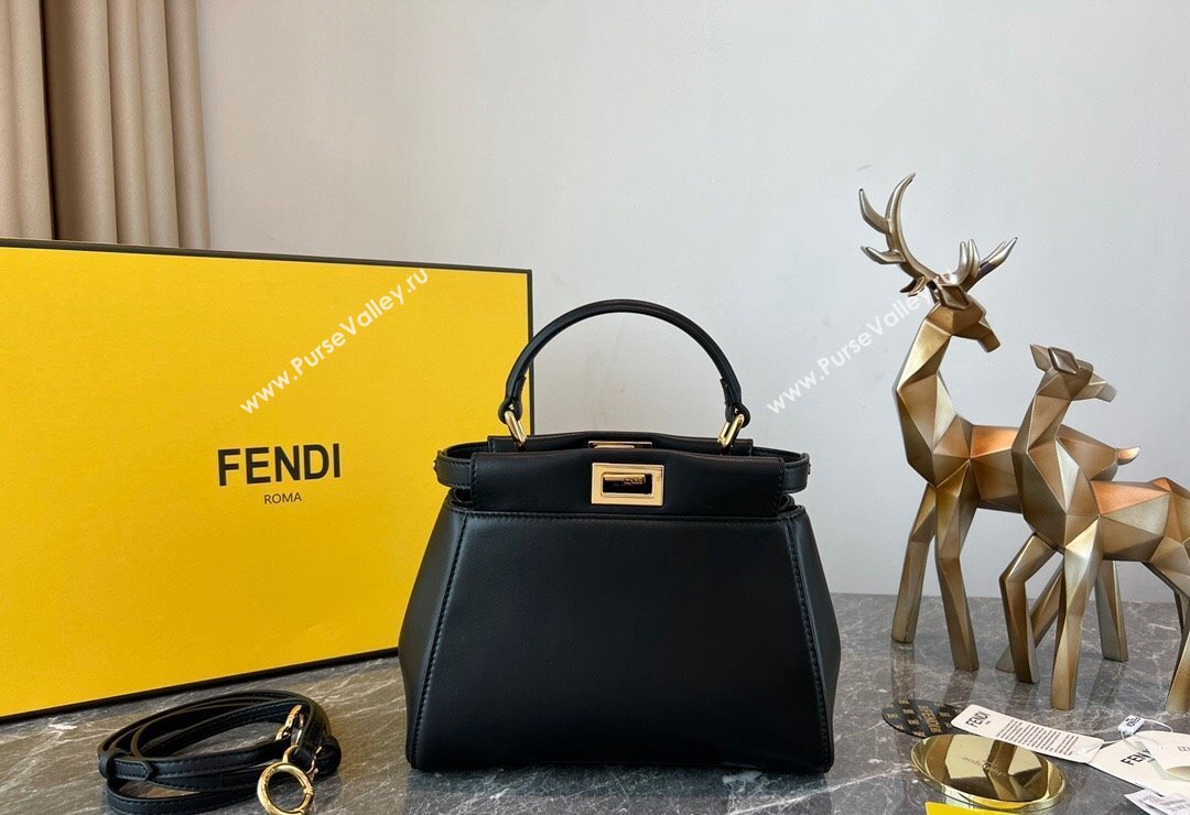 Fendi Peekaboo Mini Bag in Lambskin Leather Black 2023 FE244 (AF-231115041)