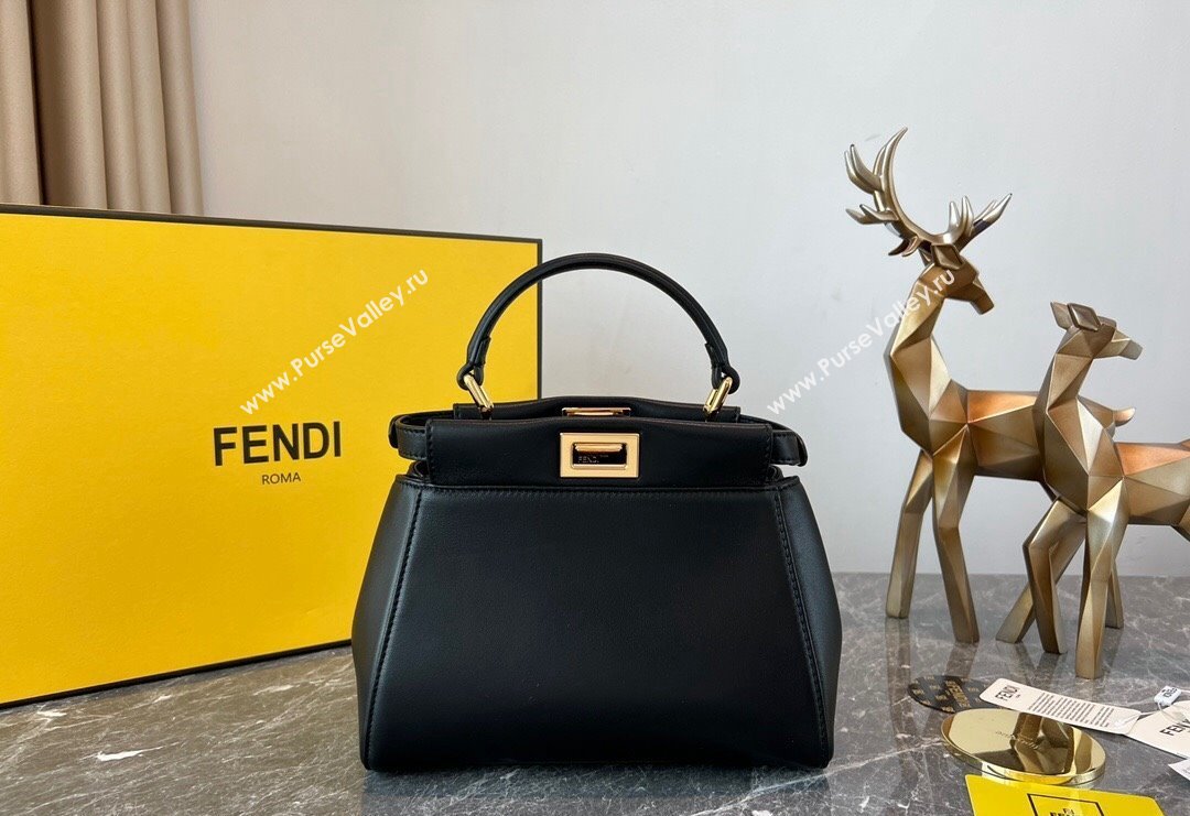 Fendi Peekaboo Mini Bag in Lambskin Leather Black 2023 FE244 (AF-231115041)