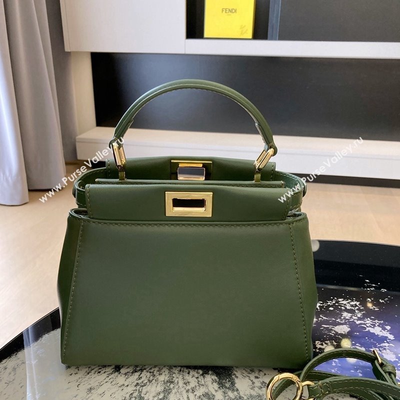 Fendi Peekaboo Mini Bag in Lambskin Leather Green 2023 FE244 (AF-231115042)