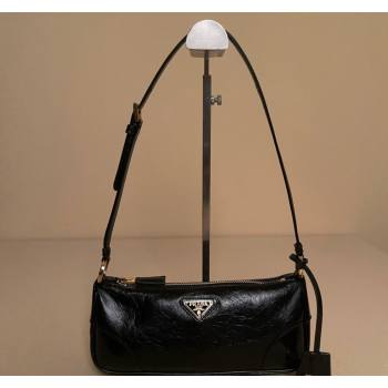 Prada Re-Edition 2002 small crinkled leather shoulder bag Black 2023 1BC201 (YZ-231115058)