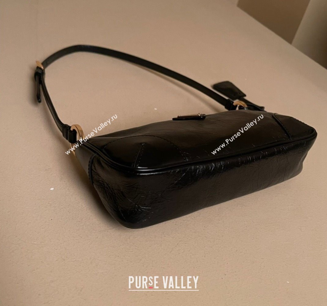 Prada Re-Edition 2002 small crinkled leather shoulder bag Black 2023 1BC201 (YZ-231115058)