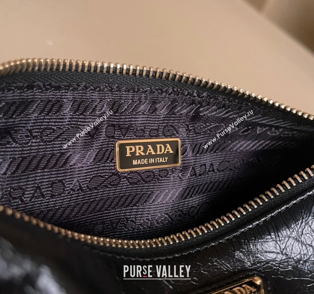 Prada Re-Edition 2002 small crinkled leather shoulder bag Black 2023 1BC201 (YZ-231115058)