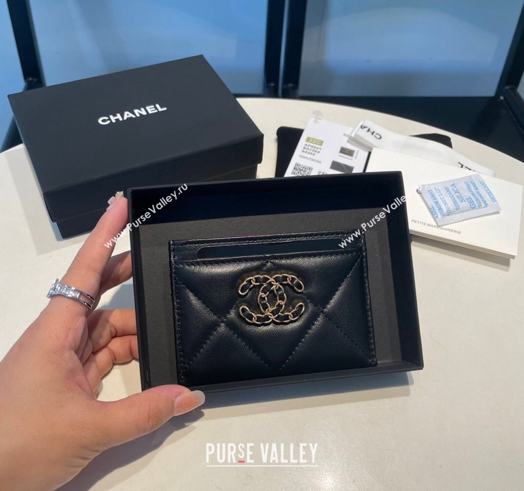 Chanel 19 Shiny Lambskin Card Holder Black 2023 AP0941 (yezi-231111016)