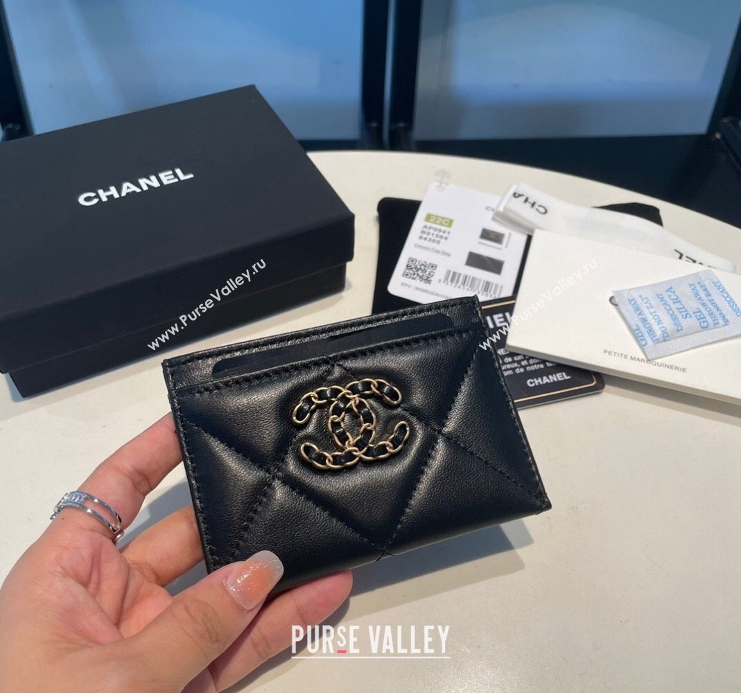 Chanel 19 Shiny Lambskin Card Holder Black 2023 AP0941 (yezi-231111016)