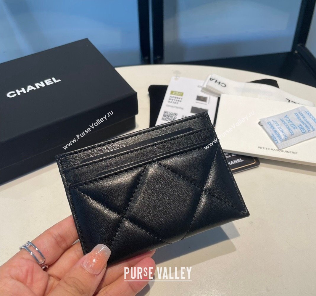 Chanel 19 Shiny Lambskin Card Holder Black 2023 AP0941 (yezi-231111016)