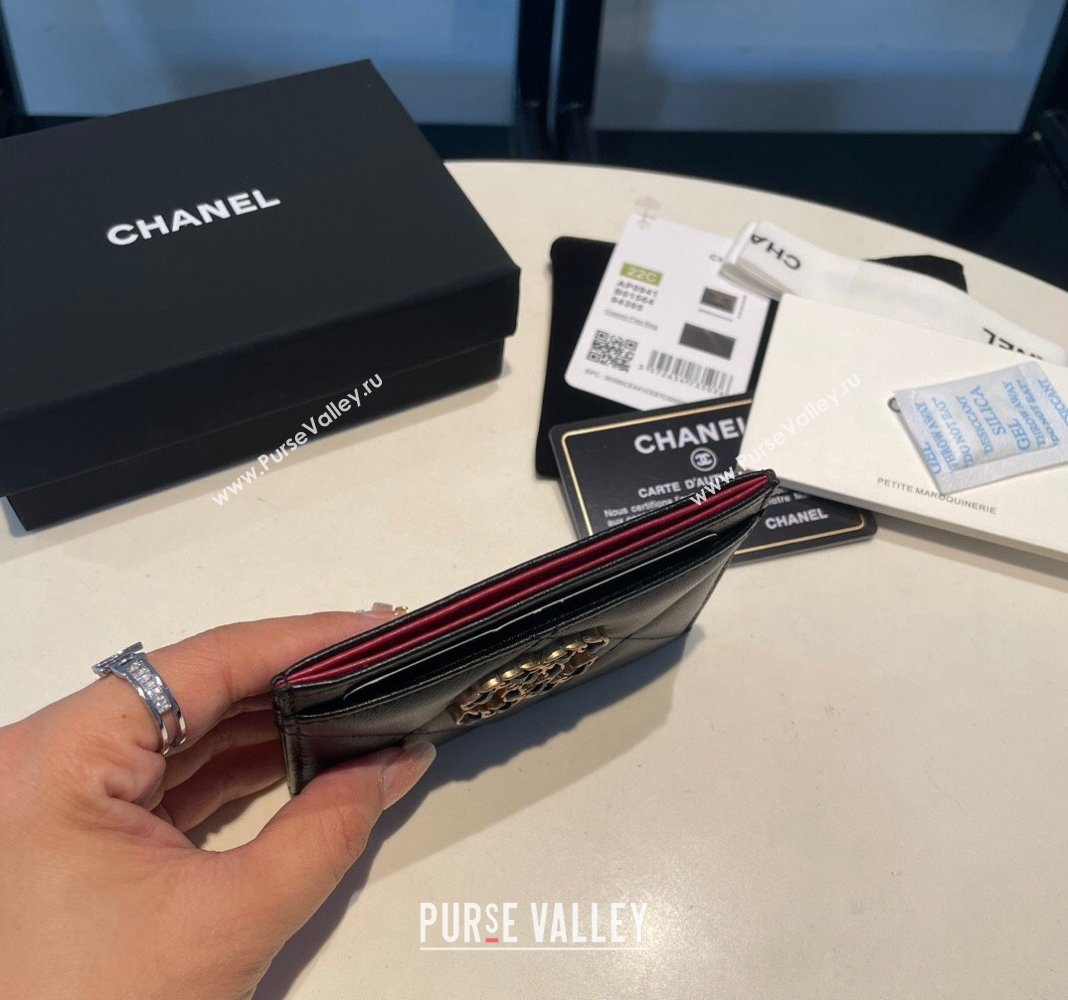 Chanel 19 Shiny Lambskin Card Holder Black 2023 AP0941 (yezi-231111016)