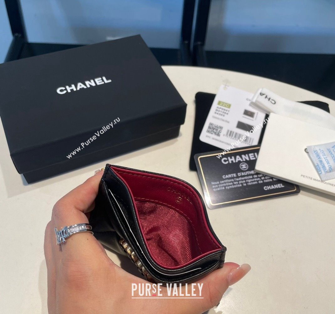 Chanel 19 Shiny Lambskin Card Holder Black 2023 AP0941 (yezi-231111016)