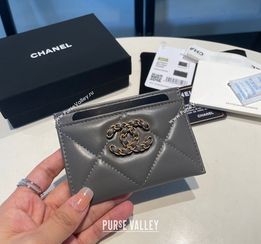 Chanel 19 Shiny Lambskin Card Holder Dark Grey 2023 AP0941 (yezi-231111021)