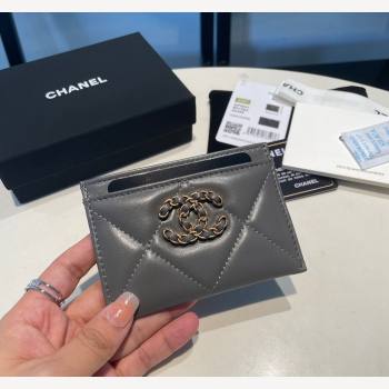 Chanel 19 Shiny Lambskin Card Holder Dark Grey 2023 AP0941 (yezi-231111021)