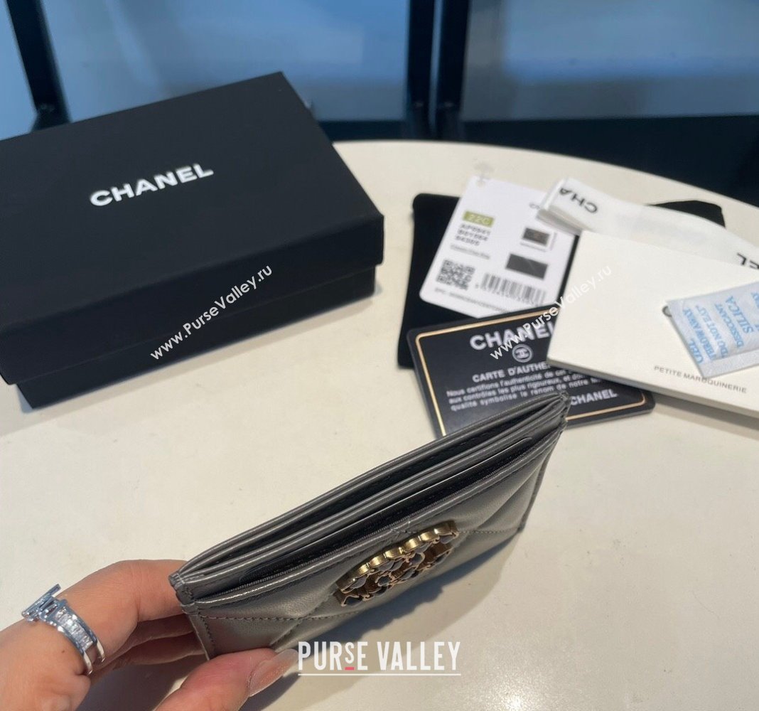 Chanel 19 Shiny Lambskin Card Holder Dark Grey 2023 AP0941 (yezi-231111021)