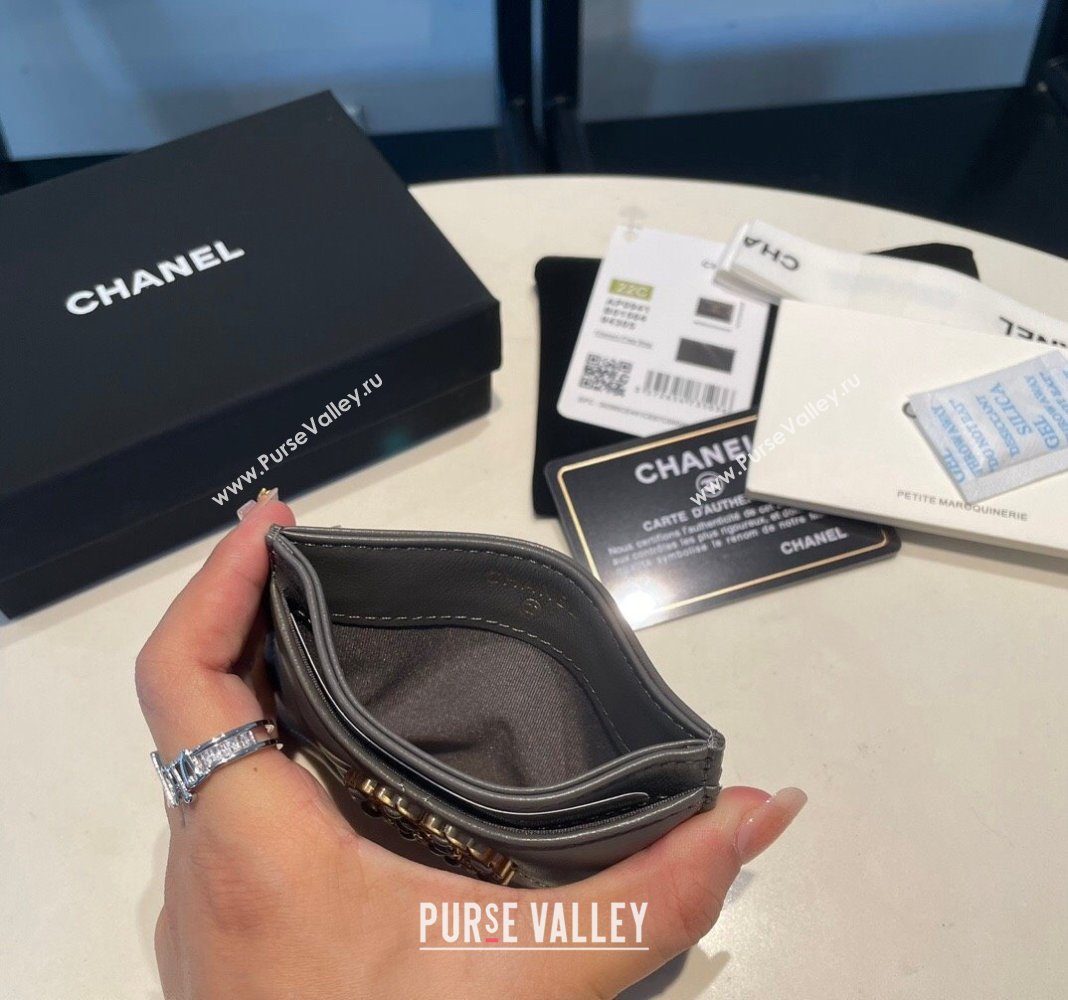 Chanel 19 Shiny Lambskin Card Holder Dark Grey 2023 AP0941 (yezi-231111021)