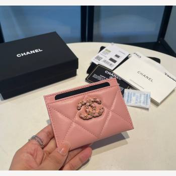 Chanel 19 Shiny Lambskin Card Holder Light Pink 2023 AP0941 (yezi-231111028)