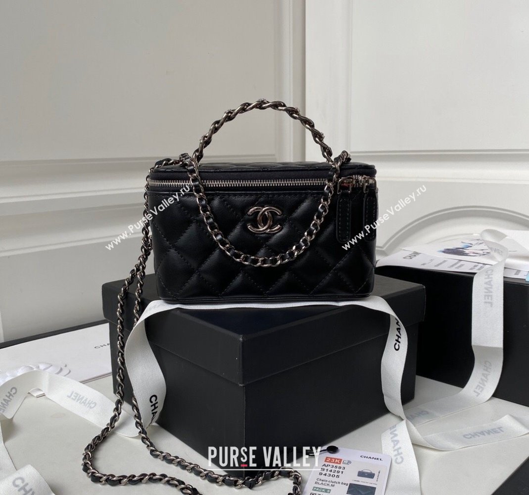 Chanel Shiny Crumpled Calfskin Clutch with Chain AP3593 Black 2023 (yezi-231111058)