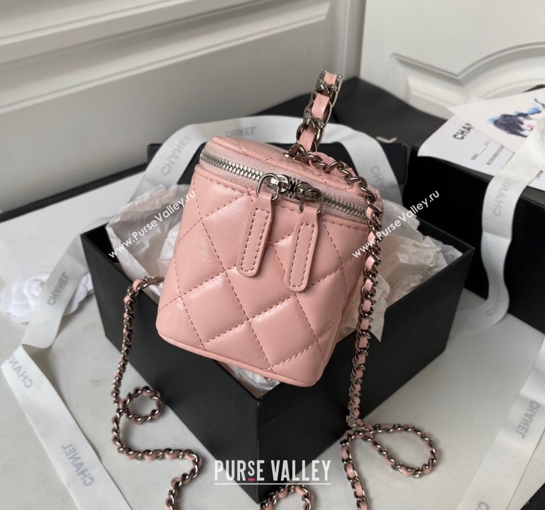 Chanel Shiny Crumpled Calfskin Clutch with Chain AP3593 Light Pink 2023 (yezi-231111059)