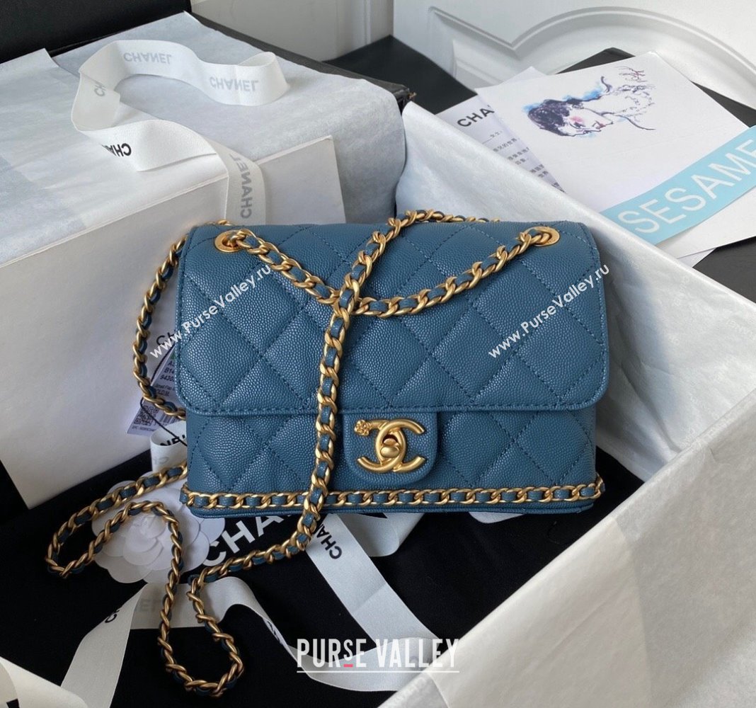 Chanel Grained Calfskin Mini Flap Bag with Chain AS4431 Blue 2023 (yezi-231111061)