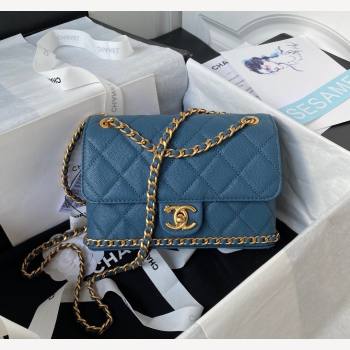 Chanel Grained Calfskin Mini Flap Bag with Chain AS4431 Blue 2023 (yezi-231111061)