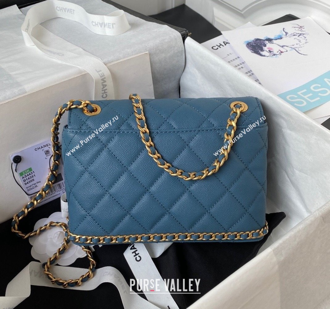 Chanel Grained Calfskin Mini Flap Bag with Chain AS4431 Blue 2023 (yezi-231111061)