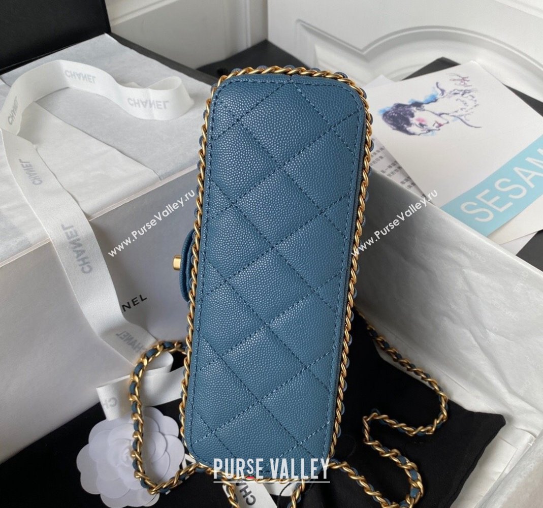 Chanel Grained Calfskin Mini Flap Bag with Chain AS4431 Blue 2023 (yezi-231111061)