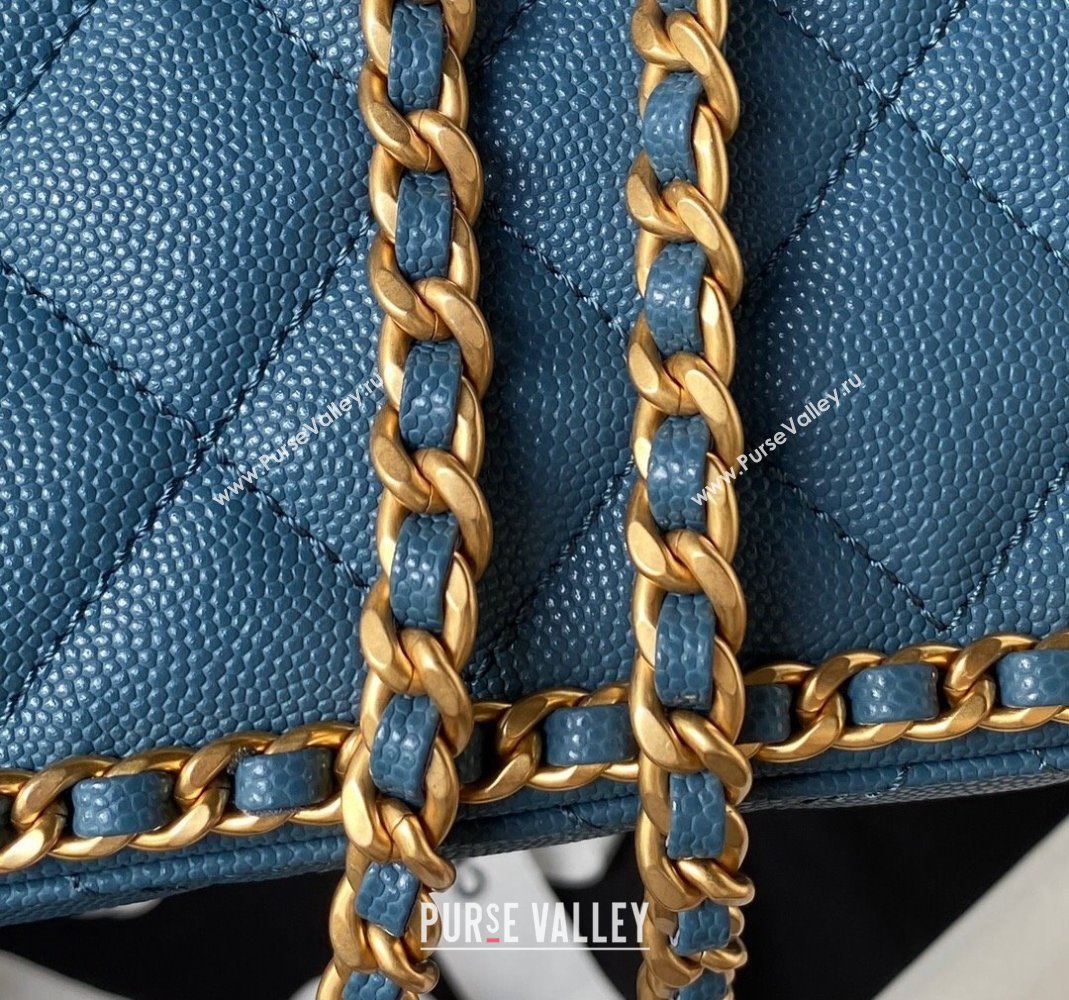 Chanel Grained Calfskin Mini Flap Bag with Chain AS4431 Blue 2023 (yezi-231111061)