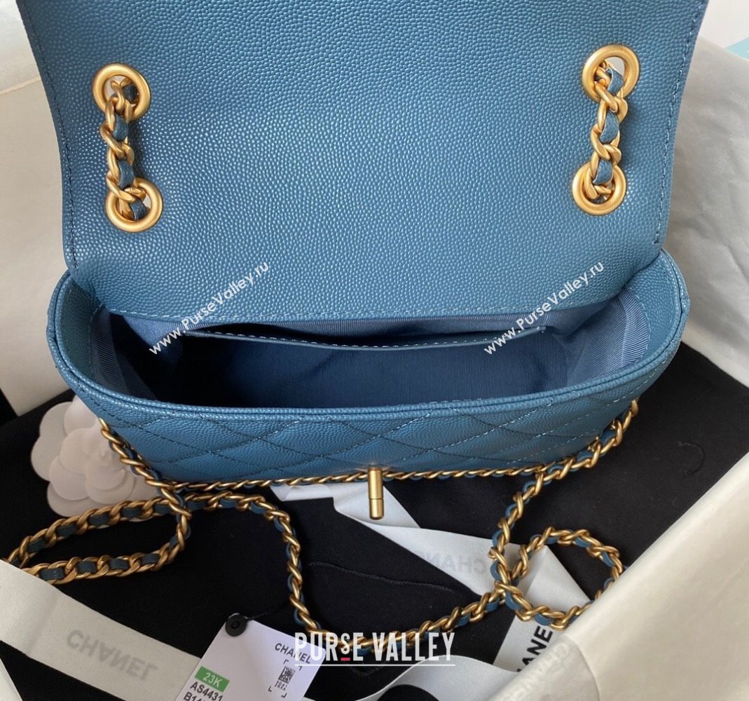 Chanel Grained Calfskin Mini Flap Bag with Chain AS4431 Blue 2023 (yezi-231111061)