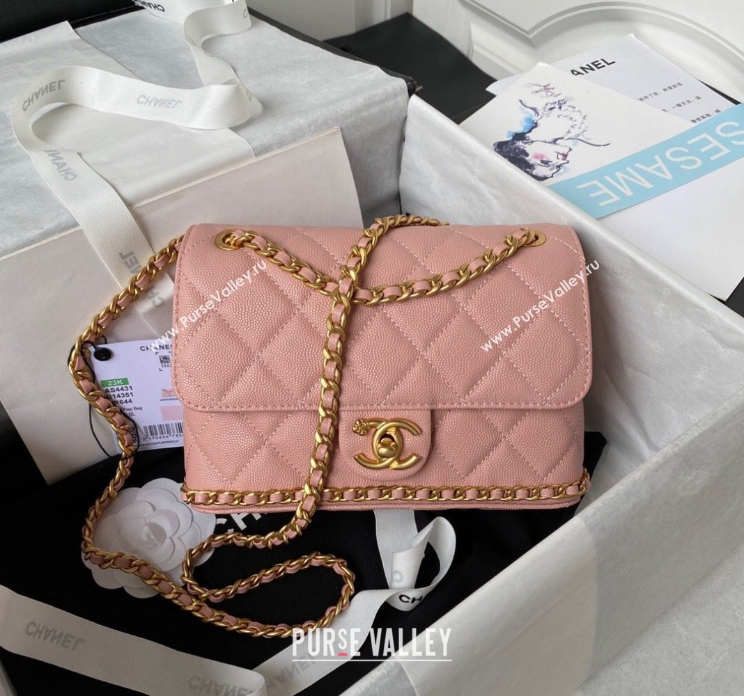 Chanel Grained Calfskin Mini Flap Bag with Chain AS4431 Light Pink 2023 (yezi-231111062)