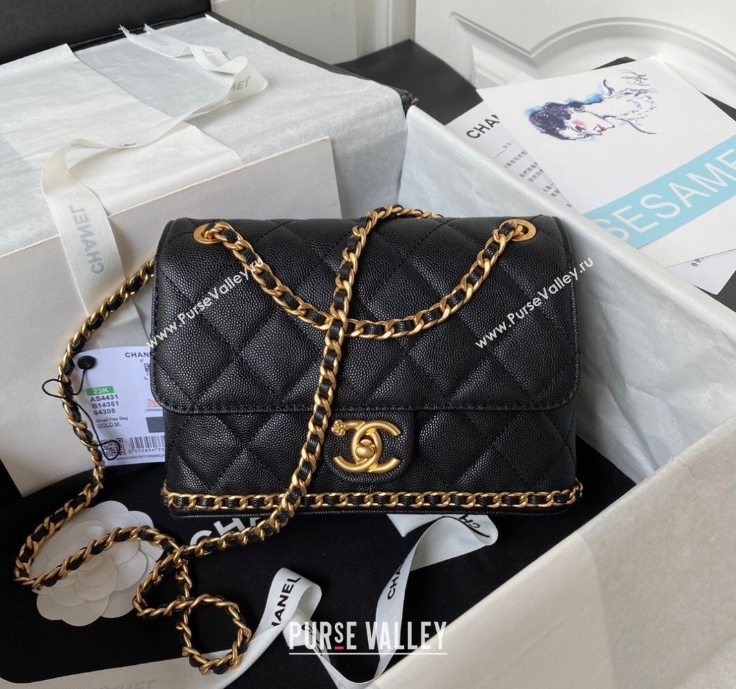 Chanel Grained Calfskin Mini Flap Bag with Chain AS4431 Black 2023 (yezi-231111063)