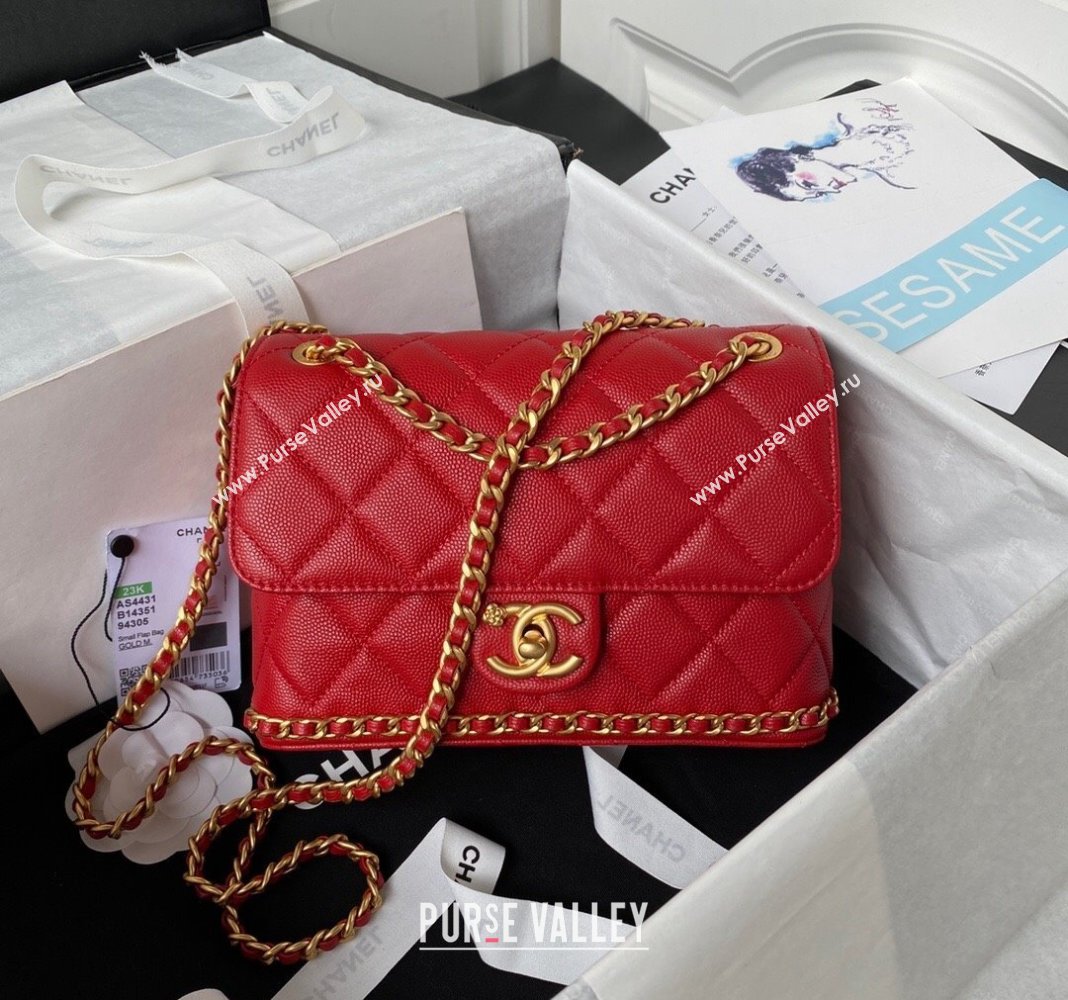 Chanel Grained Calfskin Mini Flap Bag with Chain AS4431 Red 2023 (yezi-231111064)