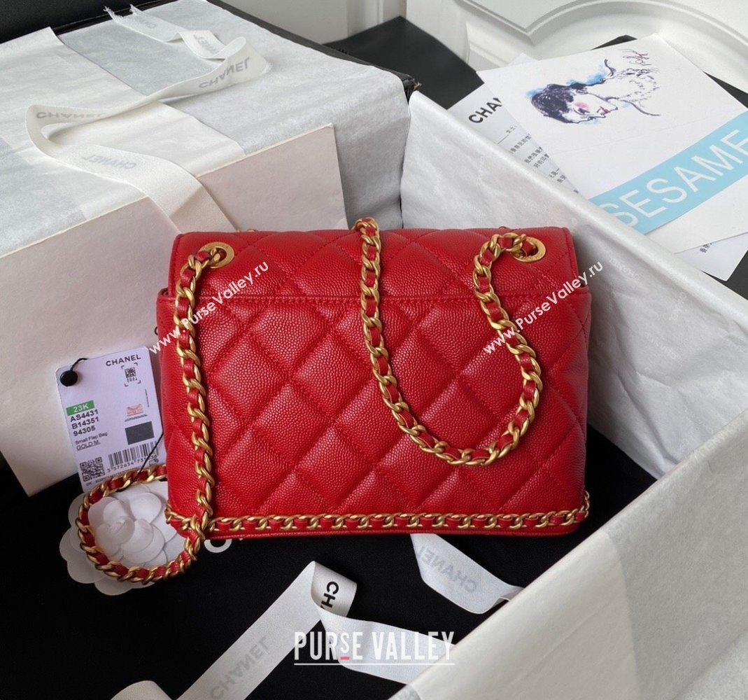 Chanel Grained Calfskin Mini Flap Bag with Chain AS4431 Red 2023 (yezi-231111064)