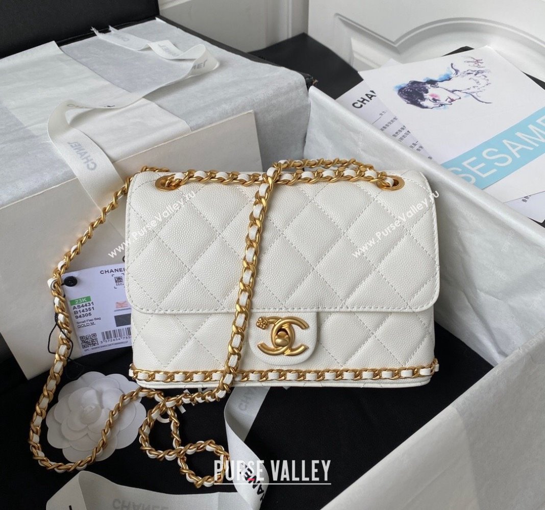 Chanel Grained Calfskin Mini Flap Bag with Chain AS4431 White 2023 (yezi-231111065)