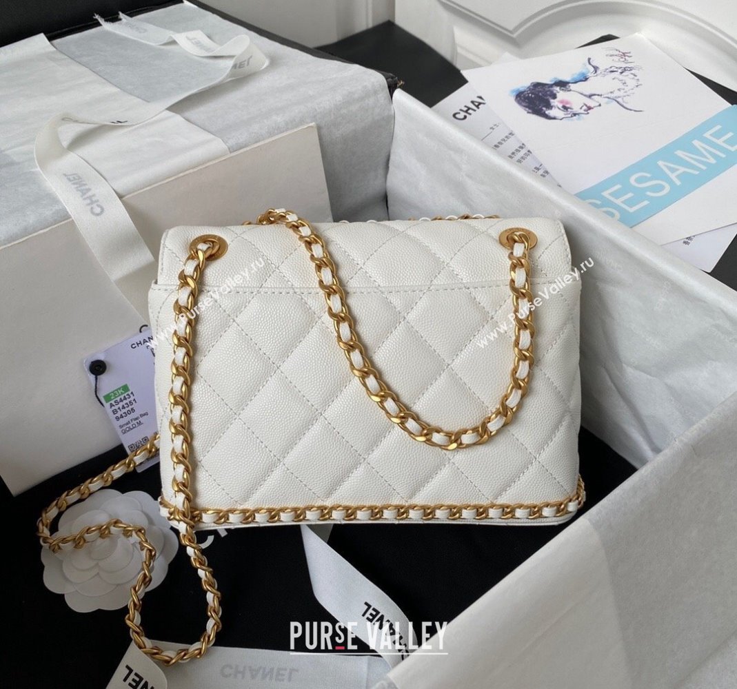 Chanel Grained Calfskin Mini Flap Bag with Chain AS4431 White 2023 (yezi-231111065)