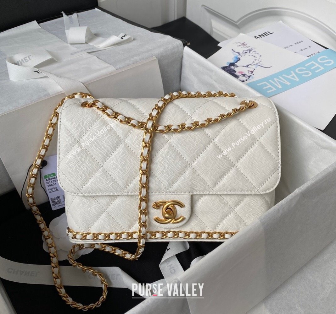 Chanel Grained Calfskin Small Flap Bag with Chain AS4489 White 2023 (yezi-231111067)