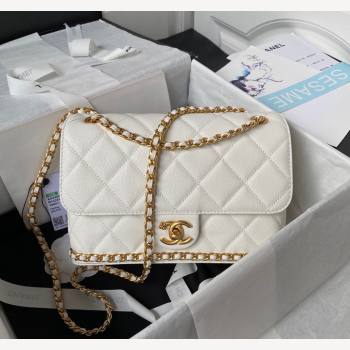 Chanel Grained Calfskin Small Flap Bag with Chain AS4489 White 2023 (yezi-231111067)