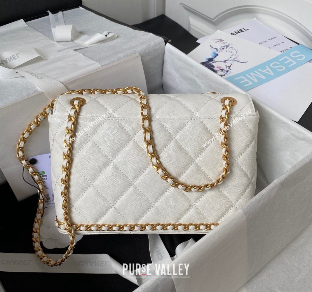 Chanel Grained Calfskin Small Flap Bag with Chain AS4489 White 2023 (yezi-231111067)