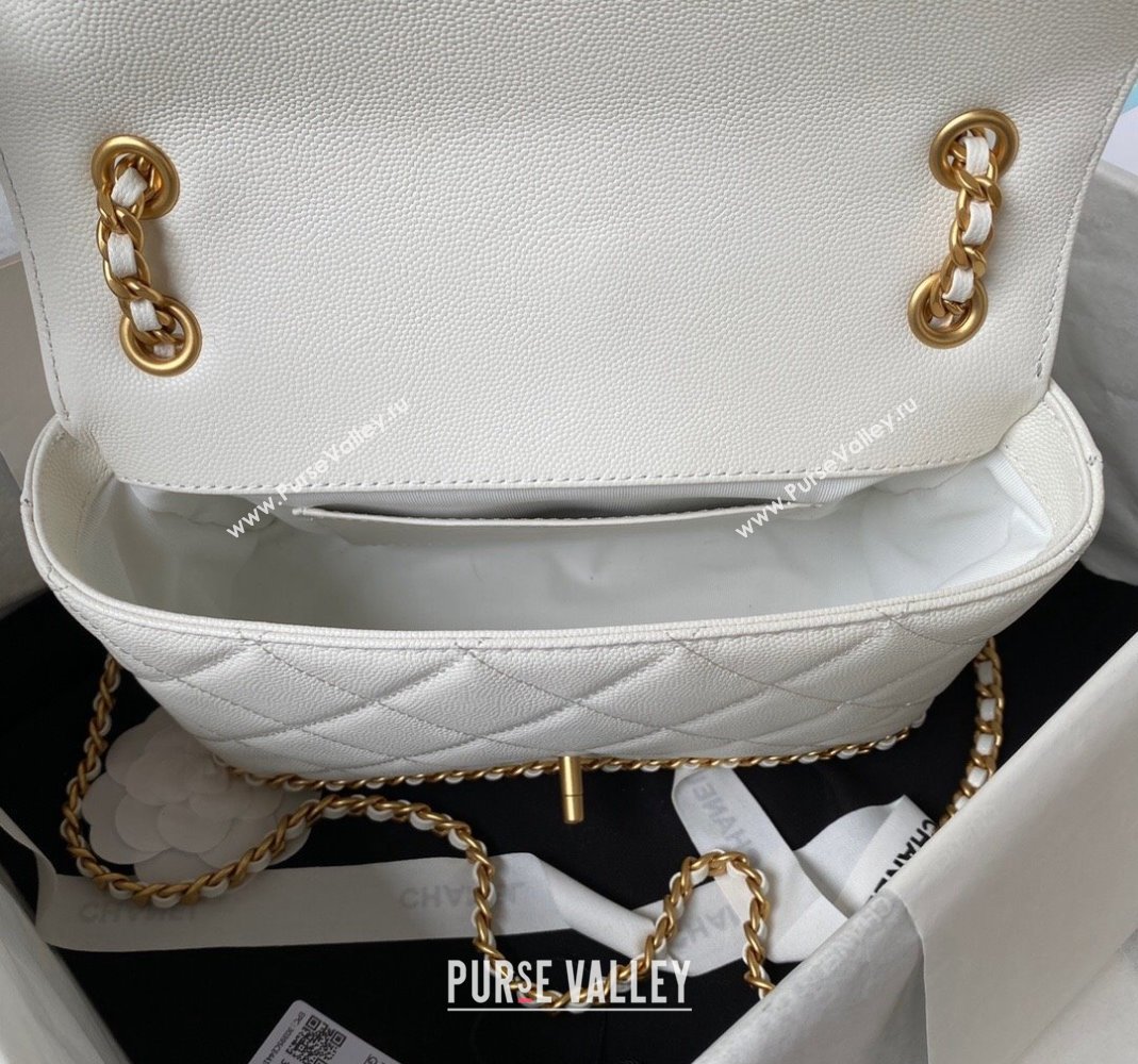 Chanel Grained Calfskin Small Flap Bag with Chain AS4489 White 2023 (yezi-231111067)