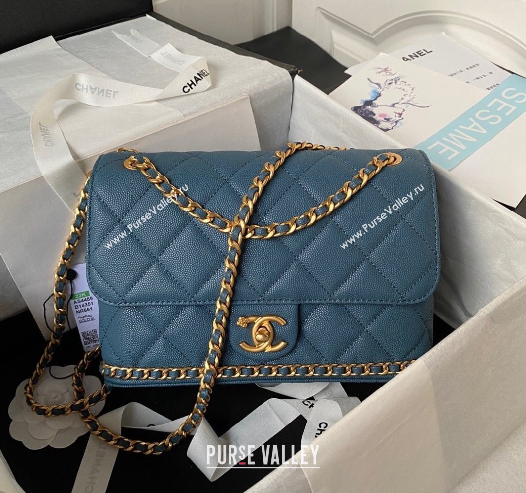 Chanel Grained Calfskin Small Flap Bag with Chain AS4489 Blue 2023 (yezi-231111068)