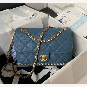 Chanel Grained Calfskin Small Flap Bag with Chain AS4489 Blue 2023 (yezi-231111068)